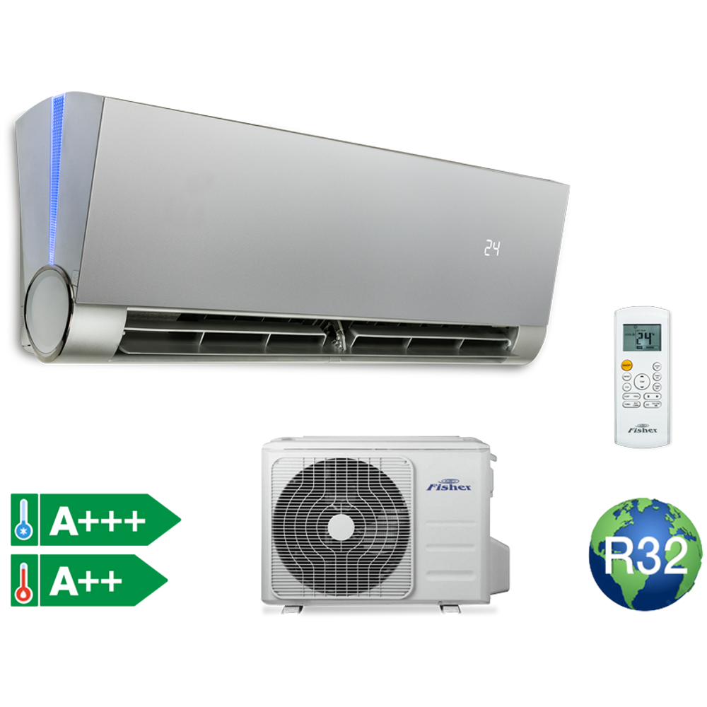 FISHER FSAIF-Art-93AE3-S (kültéri + beltéri egység) Oldalfali split klíma SILVER 2,6 kW,Hősz, Inverter, R32