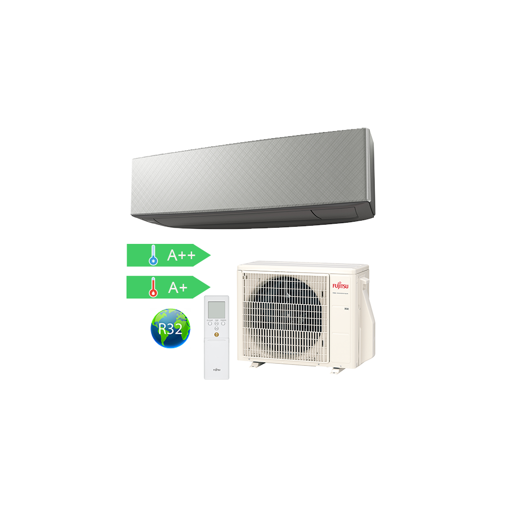 FUJITSU Design KE Silver ASYG14KETAB/AOYG14KETA (kültéri + beltéri egység) Oldalfali split klíma 4,2 kW Hősz. Inver. R32